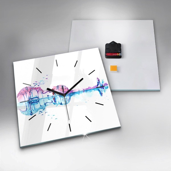 Ceas pătrat de perete din sticlă Lacul Cello Park