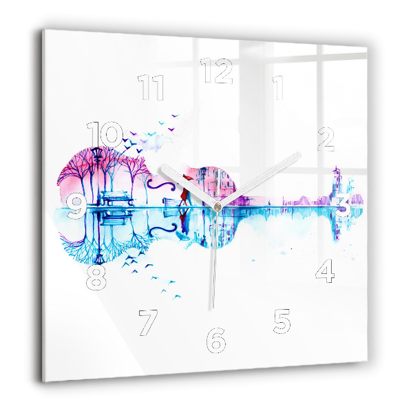 Ceas pătrat de perete din sticlă Lacul Cello Park