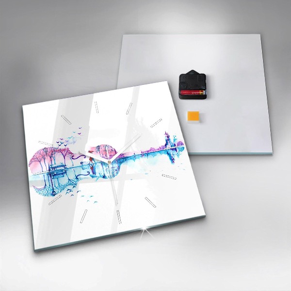 Ceas pătrat de perete din sticlă Lacul Cello Park