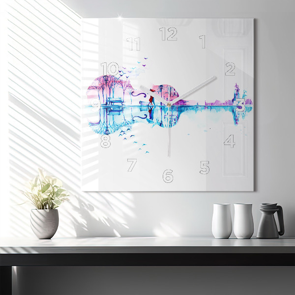 Ceas pătrat de perete din sticlă Lacul Cello Park