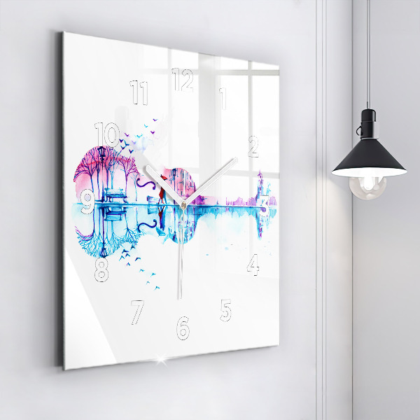 Ceas pătrat de perete din sticlă Lacul Cello Park