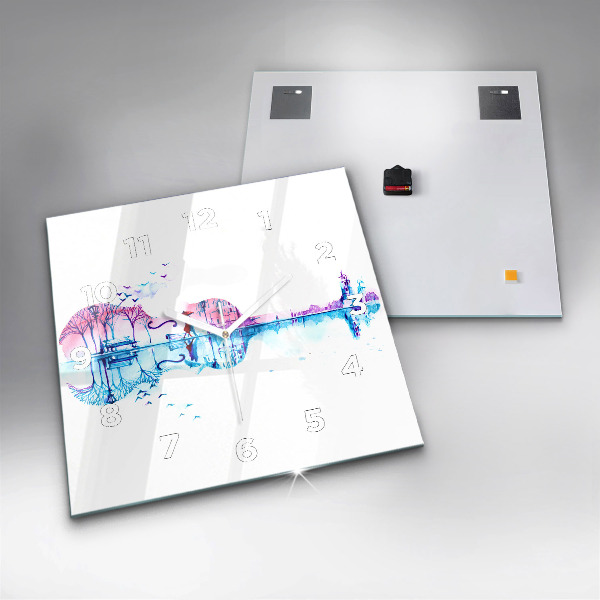 Ceas pătrat de perete din sticlă Lacul Cello Park
