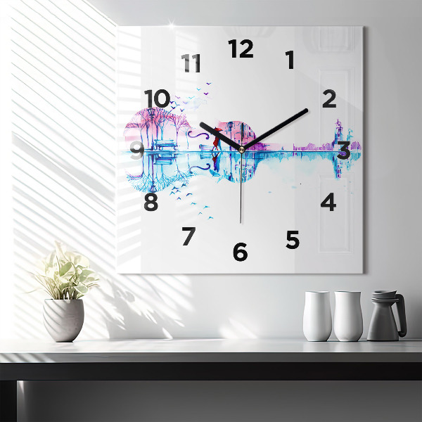 Ceas pătrat de perete din sticlă Lacul Cello Park