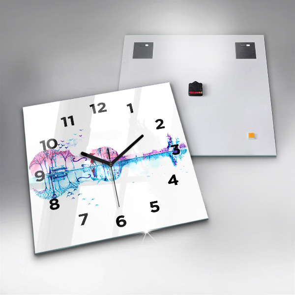Ceas pătrat de perete din sticlă Lacul Cello Park