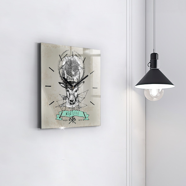 Ceas pătrat de perete din sticlă Cap de cerb