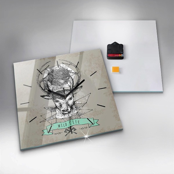 Ceas pătrat de perete din sticlă Cap de cerb