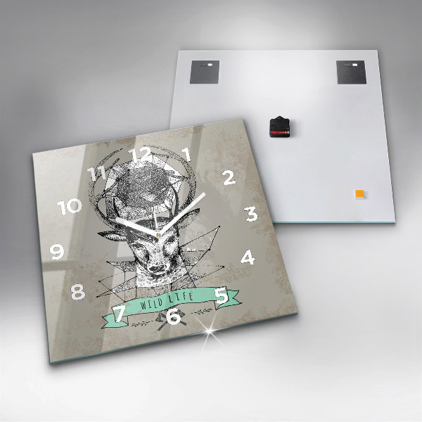 Ceas pătrat de perete din sticlă Cap de cerb