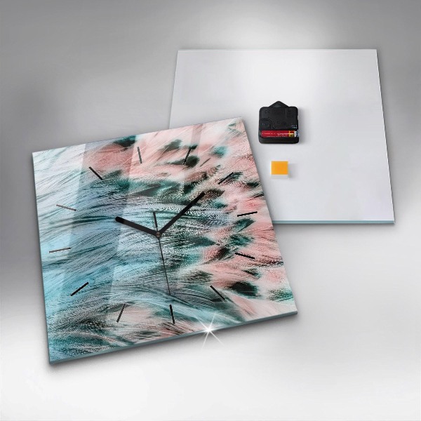 Ceas pătrat de perete din sticlă Pene colorate