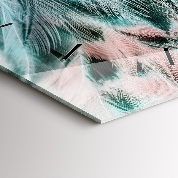 Ceas pătrat de perete din sticlă Pene colorate