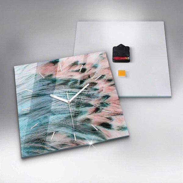 Ceas pătrat de perete din sticlă Pene colorate