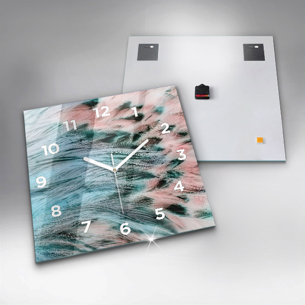 Ceas pătrat de perete din sticlă Pene colorate