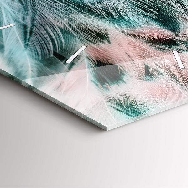 Ceas pătrat de perete din sticlă Pene colorate