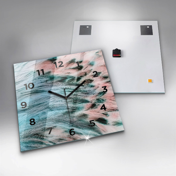 Ceas pătrat de perete din sticlă Pene colorate