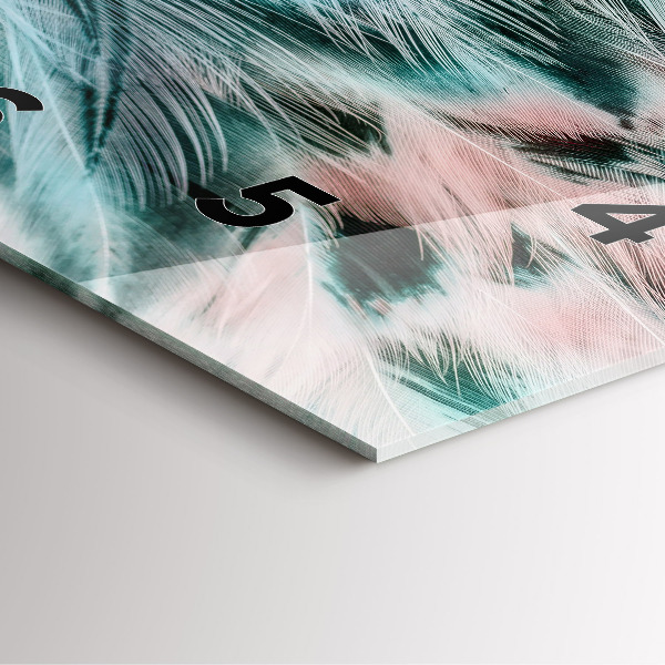 Ceas pătrat de perete din sticlă Pene colorate