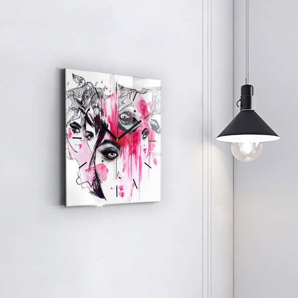 Ceas pătrat de perete din sticlă Multe fețe ale abstracției