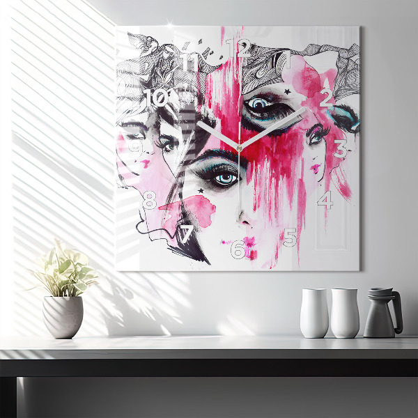 Ceas pătrat de perete din sticlă Multe fețe ale abstracției