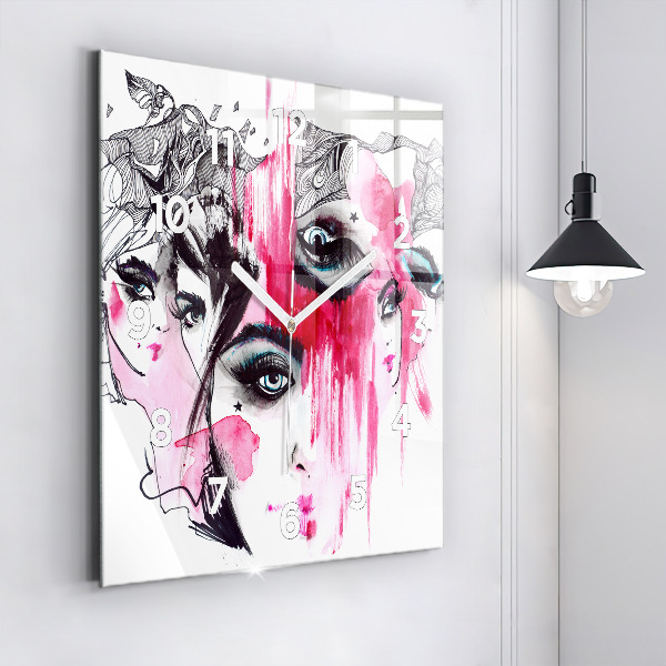 Ceas pătrat de perete din sticlă Multe fețe ale abstracției