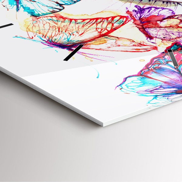 Ceas pătrat de perete din sticlă Ochi de fluture colorat