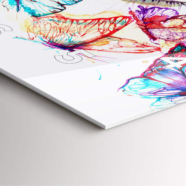 Ceas pătrat de perete din sticlă Ochi de fluture colorat