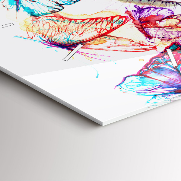 Ceas pătrat de perete din sticlă Ochi de fluture colorat