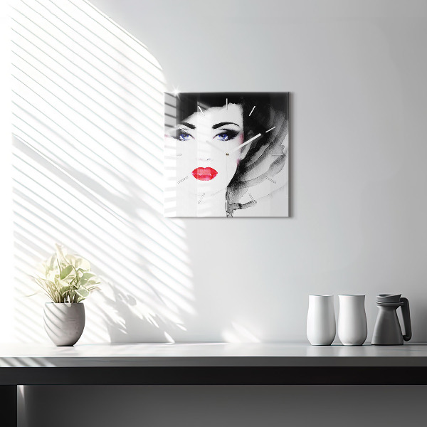 Ceas pătrat de perete din sticlă Portretul unei femei