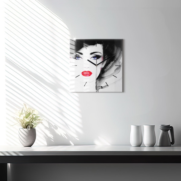 Ceas pătrat de perete din sticlă Portretul unei femei