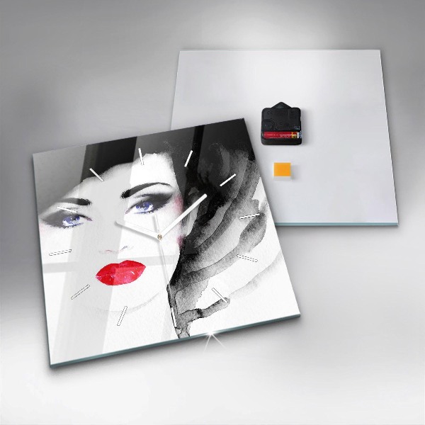 Ceas pătrat de perete din sticlă Portretul unei femei