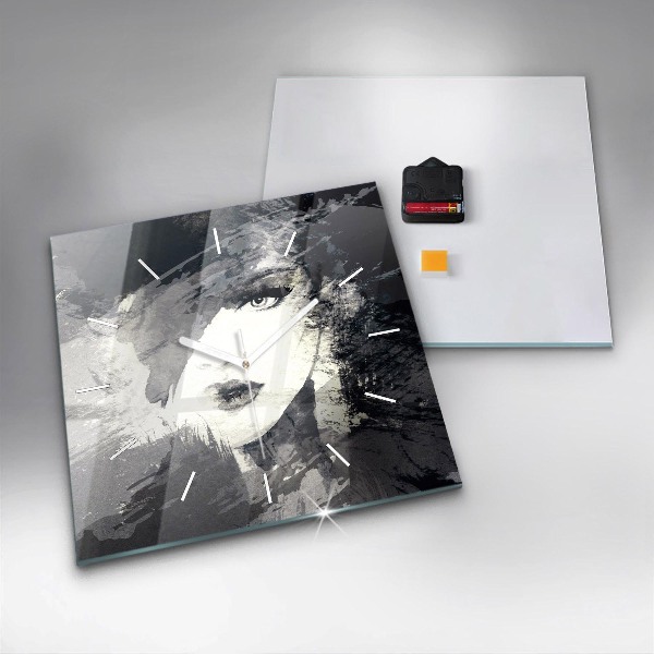 Ceas pătrat de perete din sticlă Femeie – acuarele