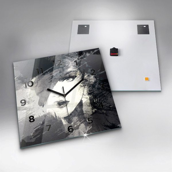 Ceas pătrat de perete din sticlă Femeie – acuarele