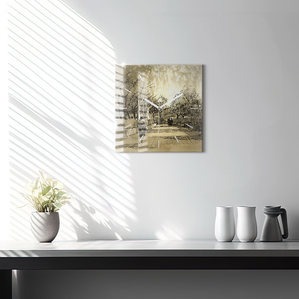 Ceas pătrat de perete din sticlă Parc și copaci în sepia