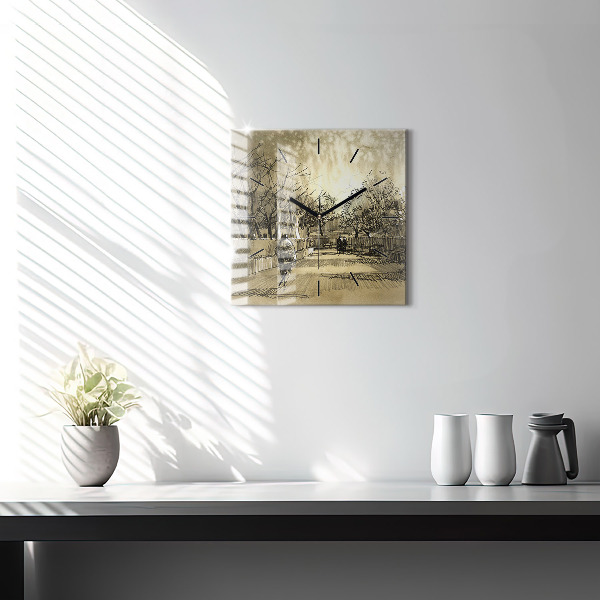 Ceas pătrat de perete din sticlă Parc și copaci în sepia