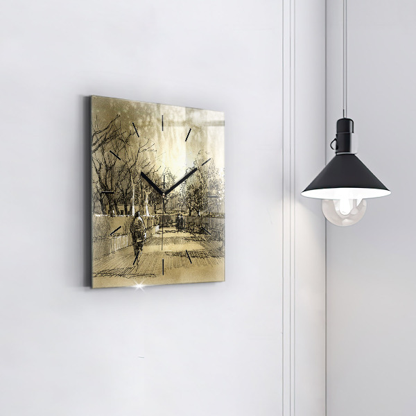 Ceas pătrat de perete din sticlă Parc și copaci în sepia