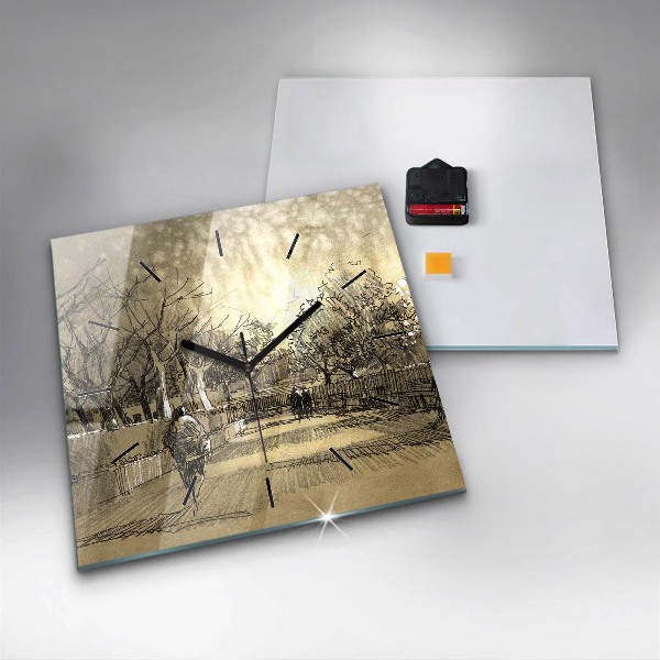 Ceas pătrat de perete din sticlă Parc și copaci în sepia