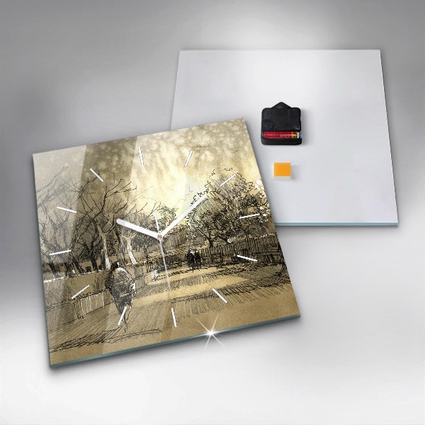 Ceas pătrat de perete din sticlă Parc și copaci în sepia