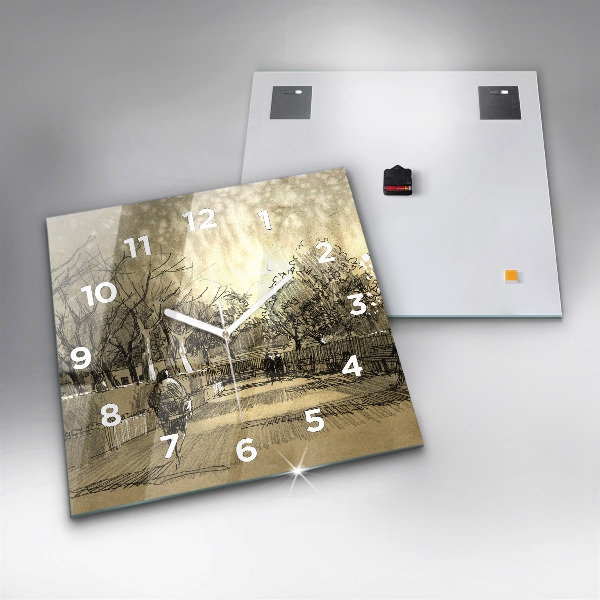 Ceas pătrat de perete din sticlă Parc și copaci în sepia