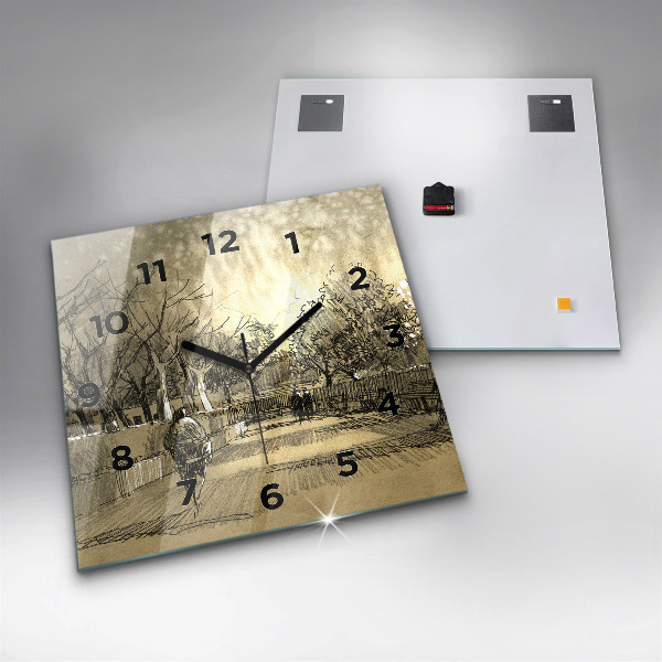 Ceas pătrat de perete din sticlă Parc și copaci în sepia
