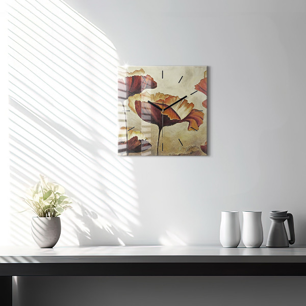 Ceas pătrat de perete din sticlă Maci pictati