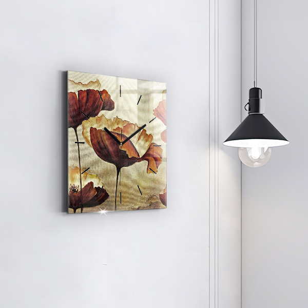 Ceas pătrat de perete din sticlă Maci pictati