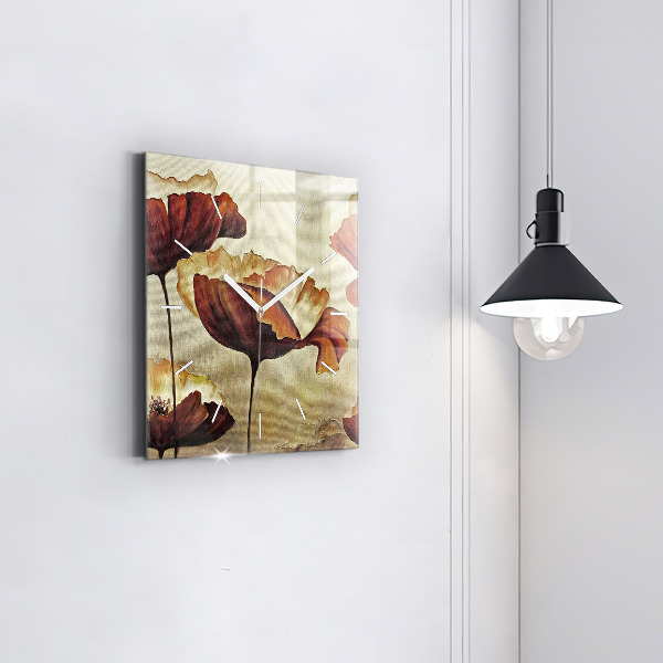 Ceas pătrat de perete din sticlă Maci pictati