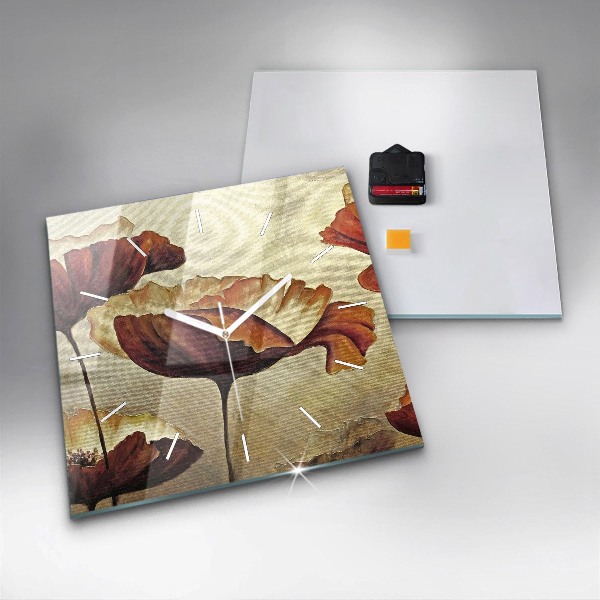 Ceas pătrat de perete din sticlă Maci pictati