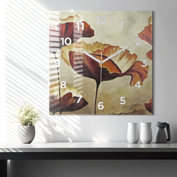 Ceas pătrat de perete din sticlă Maci pictati