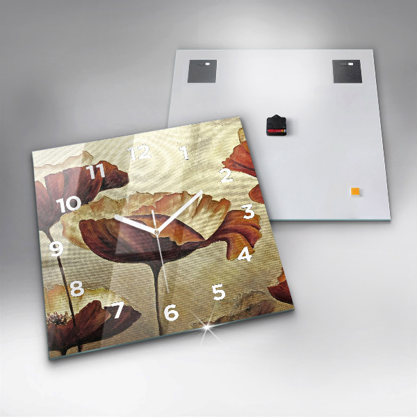 Ceas pătrat de perete din sticlă Maci pictati