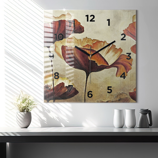 Ceas pătrat de perete din sticlă Maci pictati