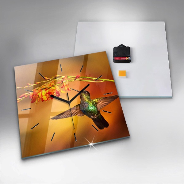 Ceas pătrat de perete din sticlă Pasăre colibri