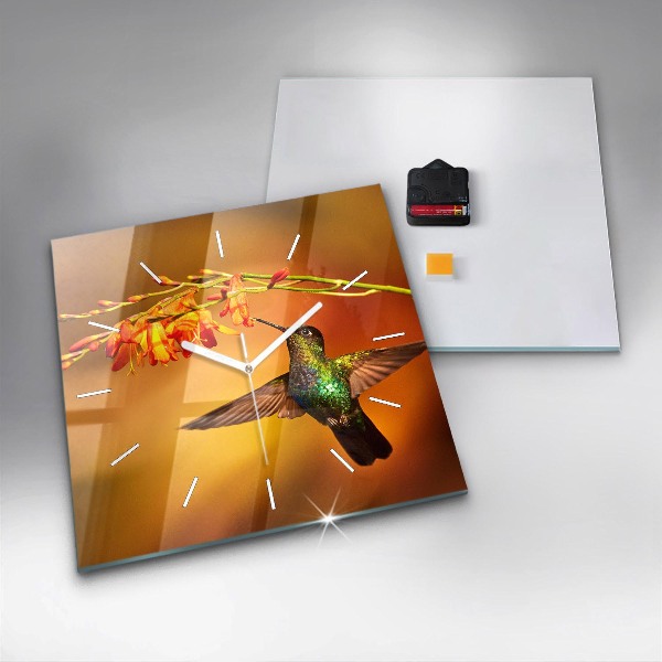 Ceas pătrat de perete din sticlă Pasăre colibri