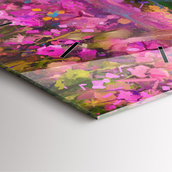 Ceas pătrat de perete din sticlă Peisaj de natură și flori