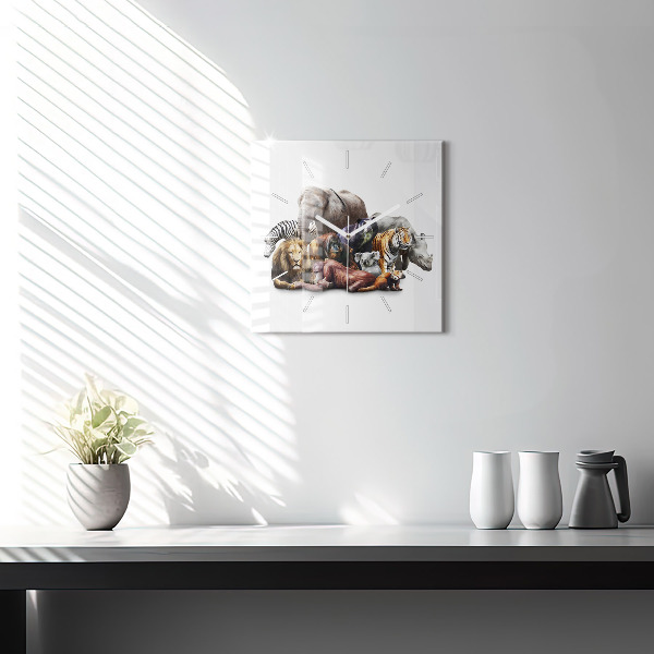 Ceas pătrat de perete din sticlă Animale sălbatice