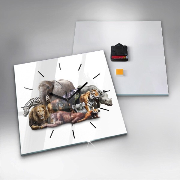Ceas pătrat de perete din sticlă Animale sălbatice