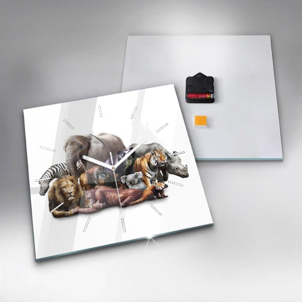 Ceas pătrat de perete din sticlă Animale sălbatice