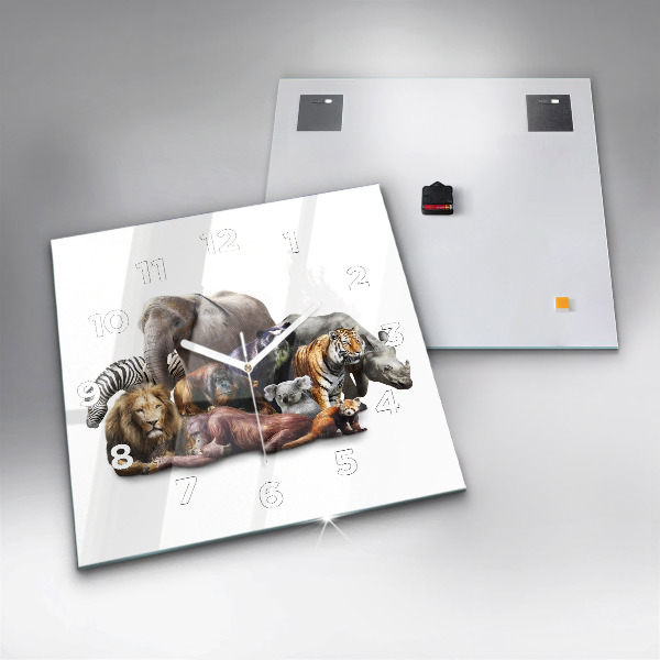 Ceas pătrat de perete din sticlă Animale sălbatice
